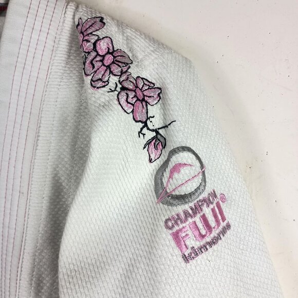 Fuji Champion Kimono W1 Jiu-Jitsu Gi Jacket Embroidered Cherry Blossom Cancer - Picture 6 of 14